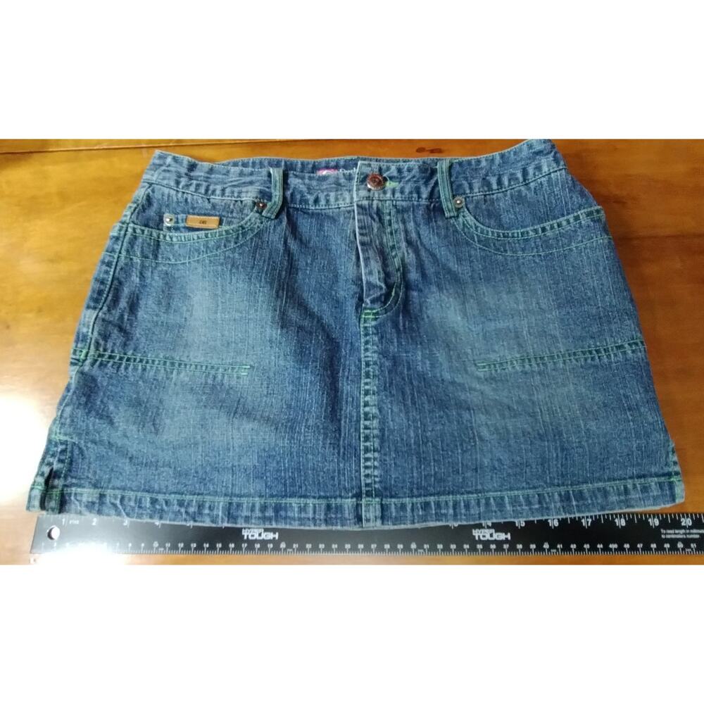 Vintage Duck Head Denim Skort Womens Sz 9 Blue Jean Skirt Shorts Green Stitching